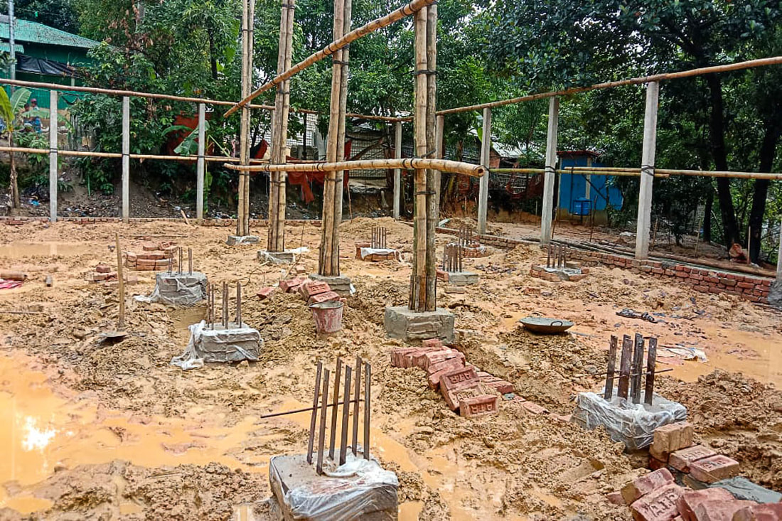 The new CPI-Green Hill health post begins to emerge from the ground in Kutupalong Refugee Camp, Cox's Bazar, Bangladesh.