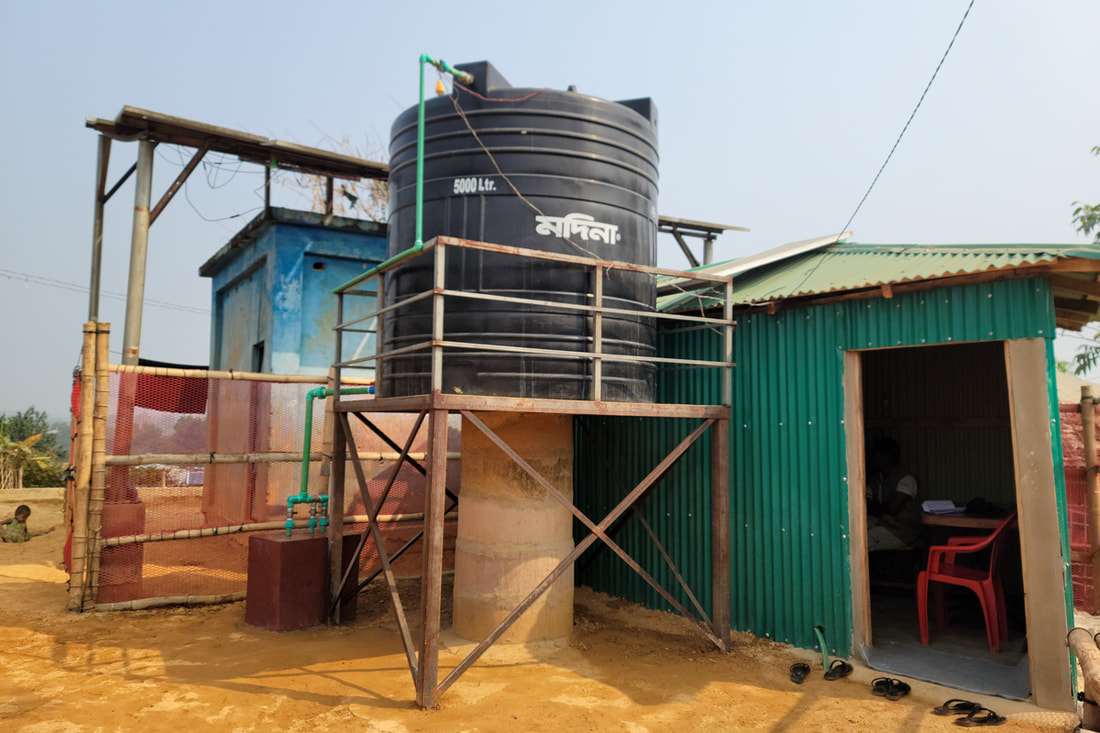 The storage reservoir and control room of the water network in Camp 4, Kutupalong Refugee Camp, Cox's Bazar, Bangladesh.
