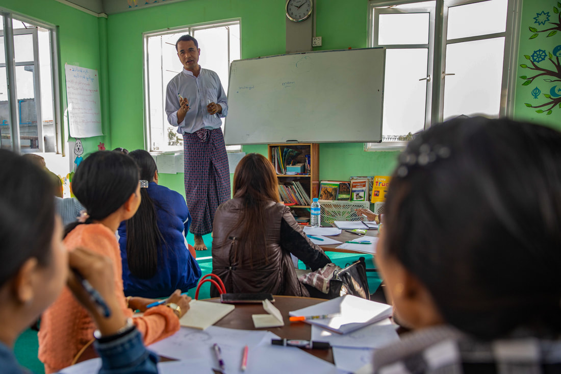 Myo Swe Thant trains teachers at a Saya Foundation workshop in Mandalay, Myanmar.