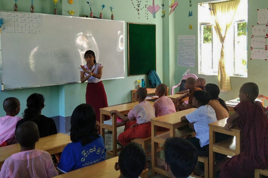 Hnin Theingi teaches her class at Phaung Daw Oo Monastic School in Mandalay, Myanmar.