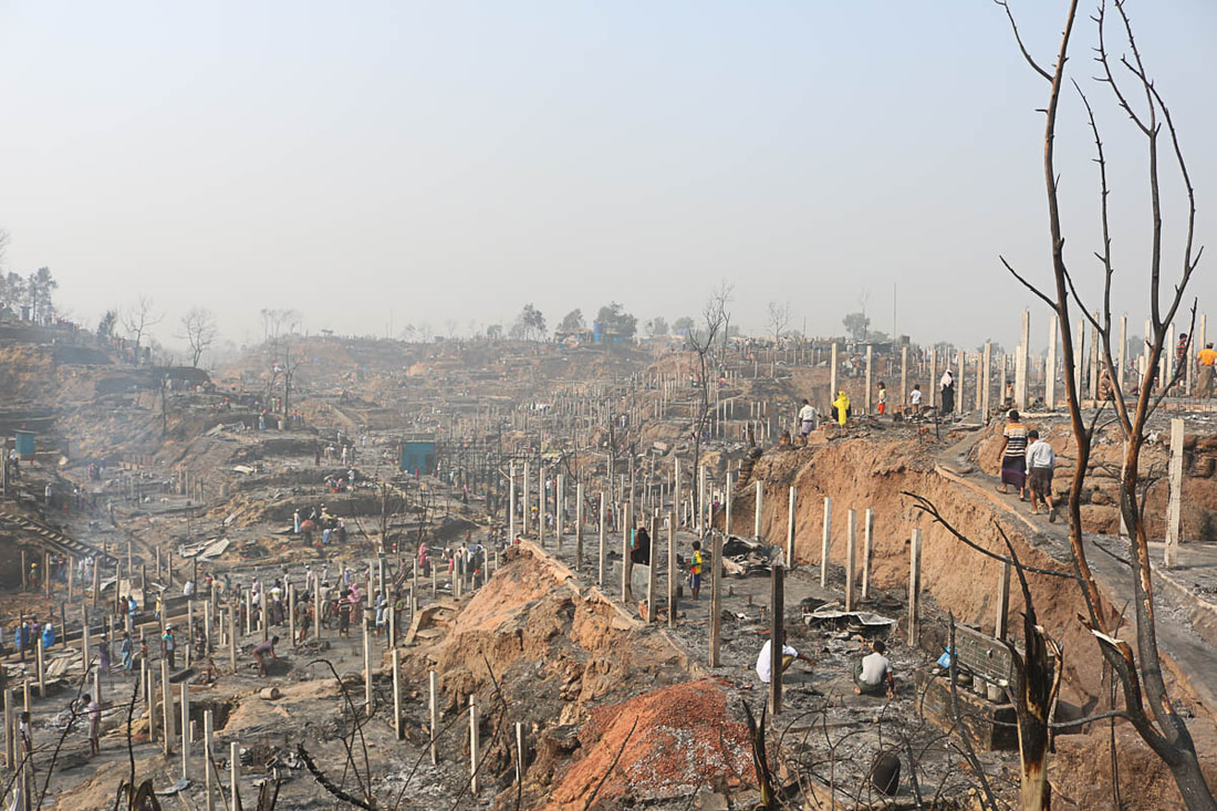 The aftermath of the fire in Kutuplaong Refugee Camp, Cox's Bazar, Bangladesh.