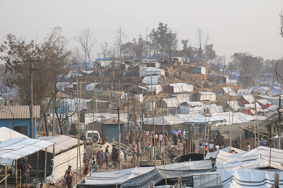 Makeshift tents dot the hillsides in Kutupalong Refugee Camp, Cox's Bazar, Bangladesh.