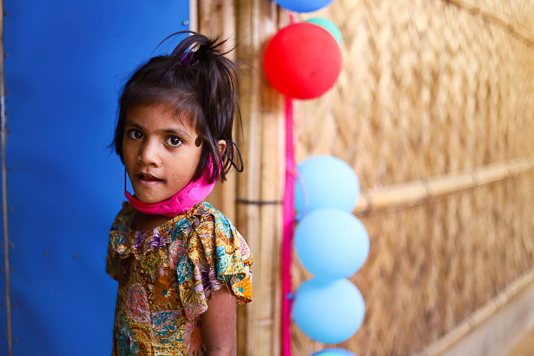 A child visits the new health post supported by CPI in Camp 1W of Kutupalong Refugee Camp, Cox's Bazar, Bangladesh.
