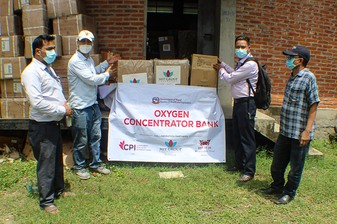 Oxygen concentrators donated by Community Partners International, the MIT Group Foundation and the Bhrikuti Devi Trust are delivered to an oxygen concentrator bank in Nepalgunj, Banke District, western Nepal.