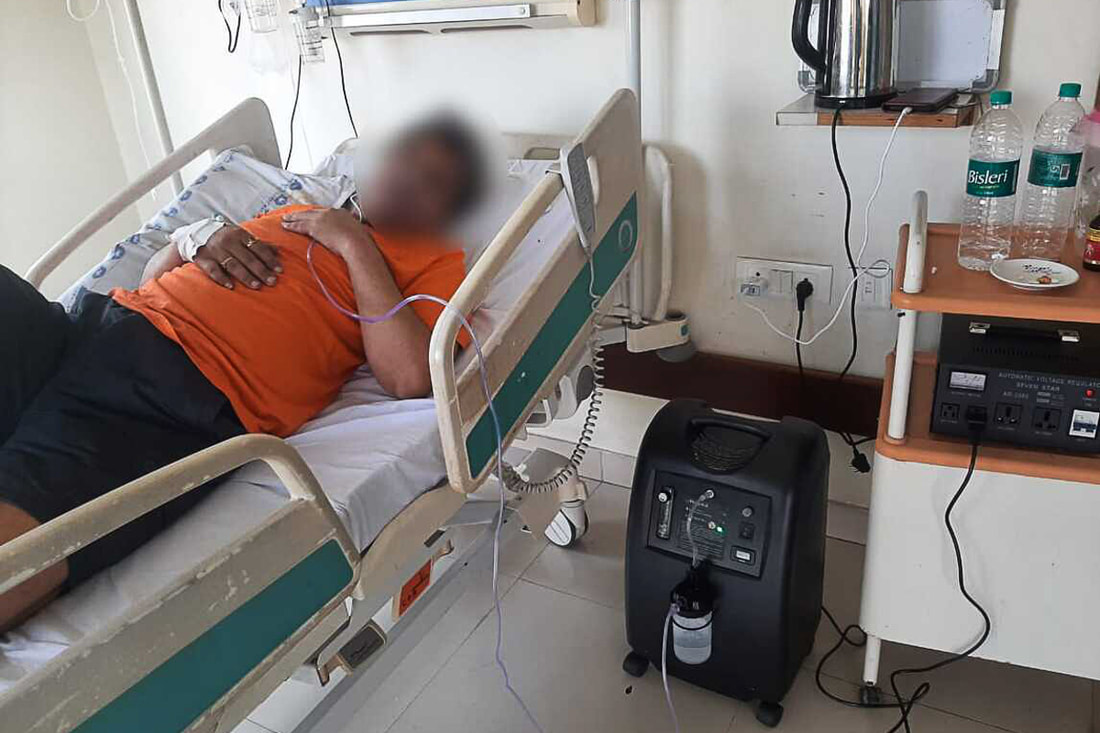 An oxygen concentrator in use at Saroj Gupta Cancer Centre & Research Institute, Kolkata, West Bengal, May 15, 2021.